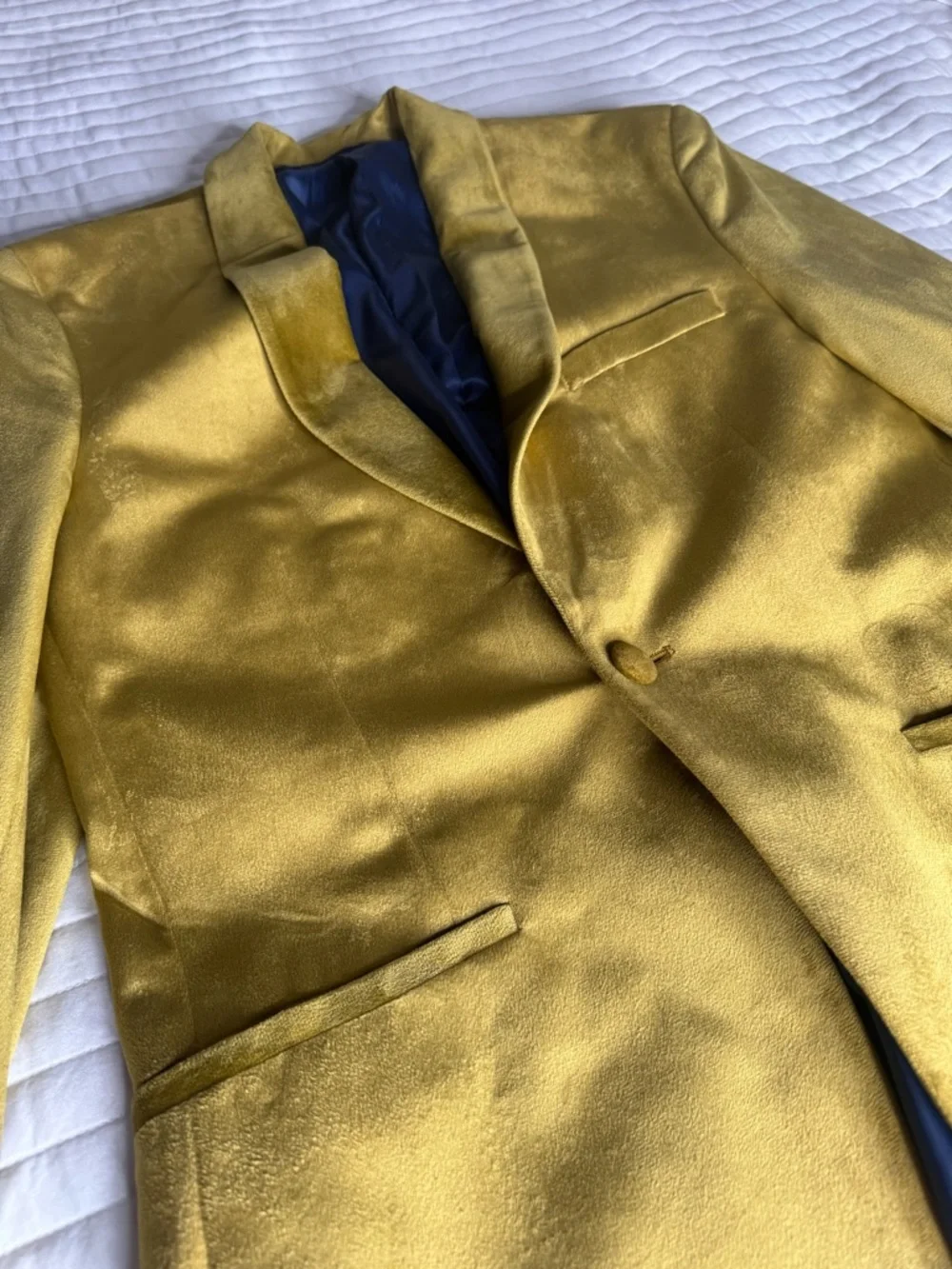 TOPMAN Yellow Velvet Shawl Collar Blazer - Picture 2 of 4